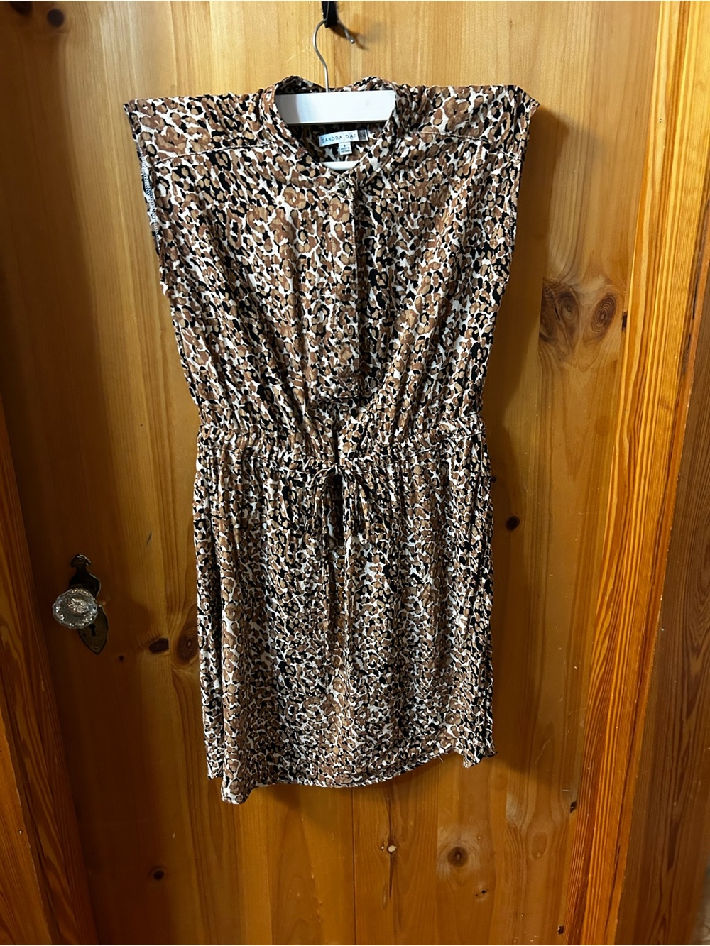 Sandra Darren Brown and Black Leopard-Print Tie-Waist Midi Dress